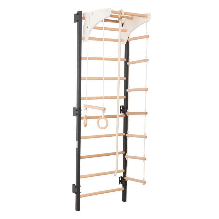 drabinka gimnastyczna STEEL KOM 2 grafit z drążkiem kółkami i drabinką linową do ćwiczeń w domu