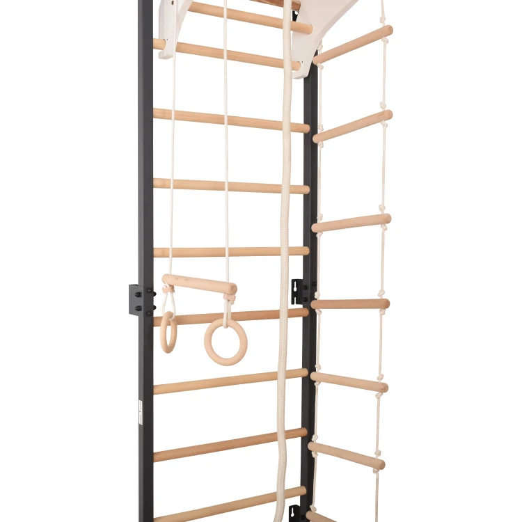 drabinka gimnastyczna STEEL KOM 2 grafit z drążkiem kółkami i drabinką linową do ćwiczeń w domu