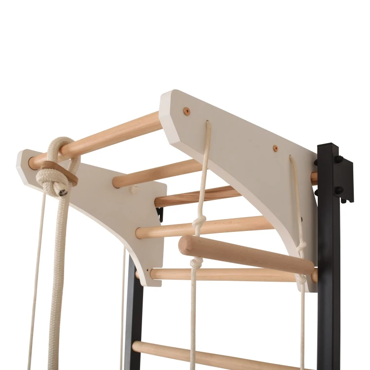 drabinka gimnastyczna STEEL KOM 2 grafit z drążkiem kółkami i drabinką linową do ćwiczeń w domu