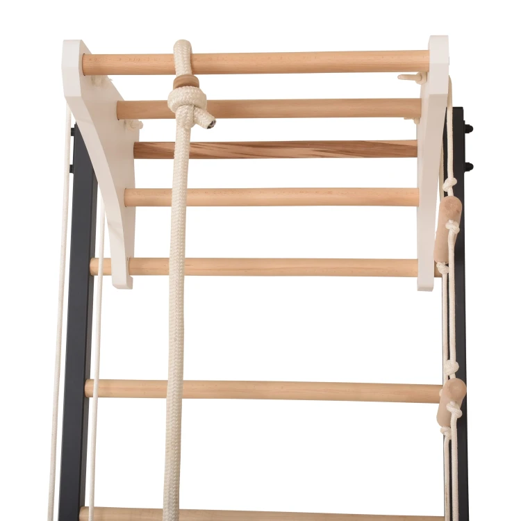 drabinka gimnastyczna STEEL KOM 2 grafit z drążkiem kółkami i drabinką linową do ćwiczeń w domu