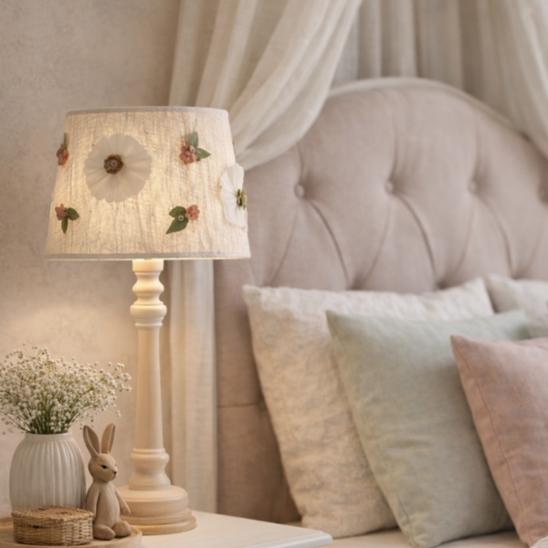 Drewniana Lampa Nocna z Kwiatami do Pokoju Dziewczynki