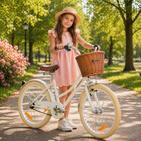 Rower dla dziecka Vintage Germina 20 cali Biały z Koszykiem - IDEALNY PREZENT NA KOMUNIĘ