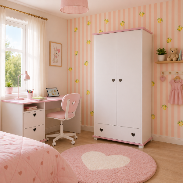 Drewniana Szafa dziecięca Dwudrzwiowa z szufladą Love