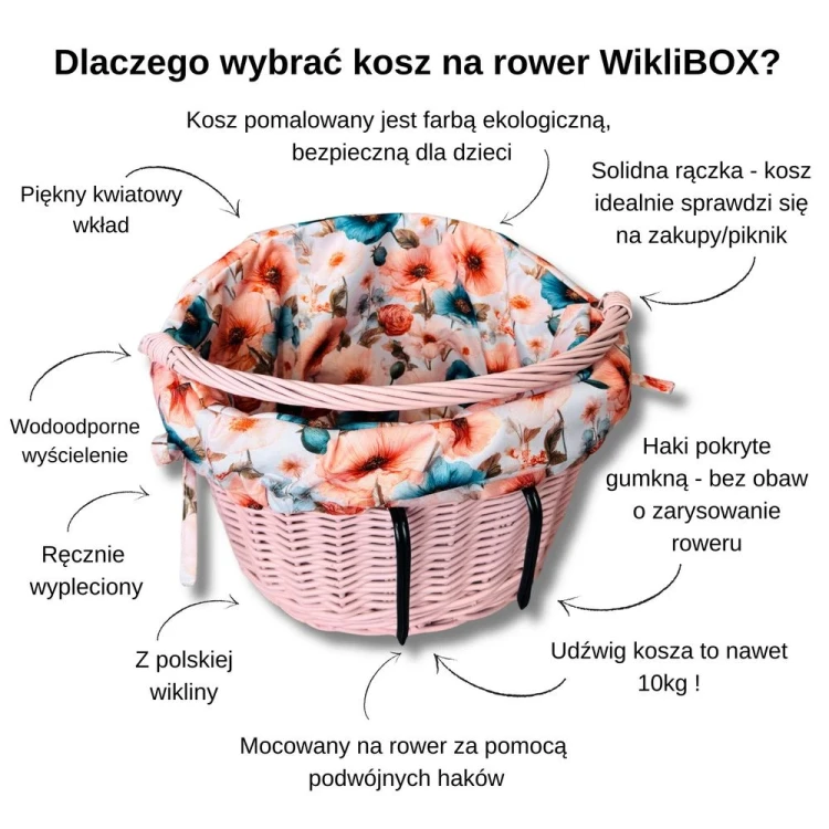 koszyk rowerowy dla dziewczynki z polskiej wikliny
