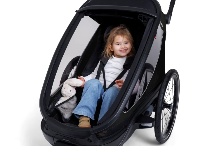 przyczepka rowerowa Hamax Outback Next dla dzieci z funkcją wózka spacerowego i amortyzacją