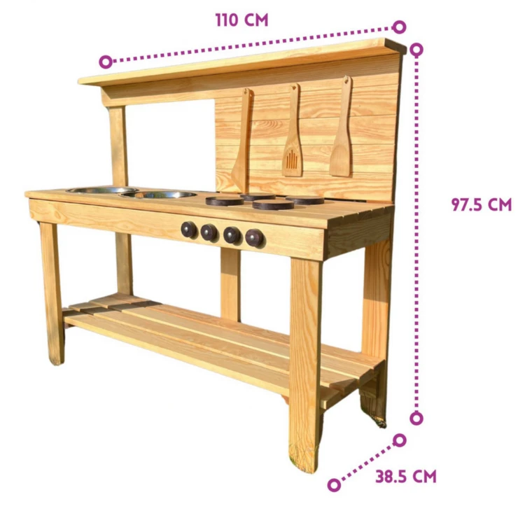 Drewniana kuchnia błotna dla dzieci WOOD FOR KIDS - WYMIARY