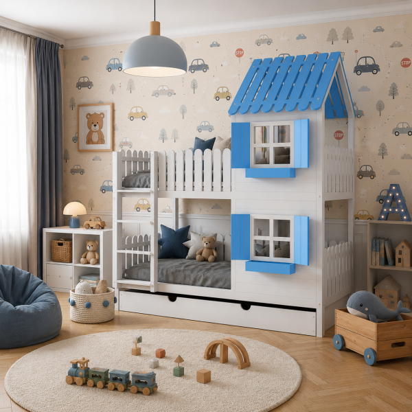 DOMEK ŁÓŻKO DREAM BEDS - WIZUALIZACJA NIEBIESKIE