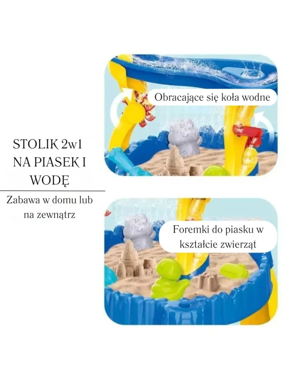 Stolik wodno-piaskowy 2w1 dla dzieci z akcesoriami