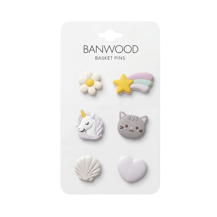 Kolorowe piny Banwood do koszyka Pin & Ride dla dzieci
