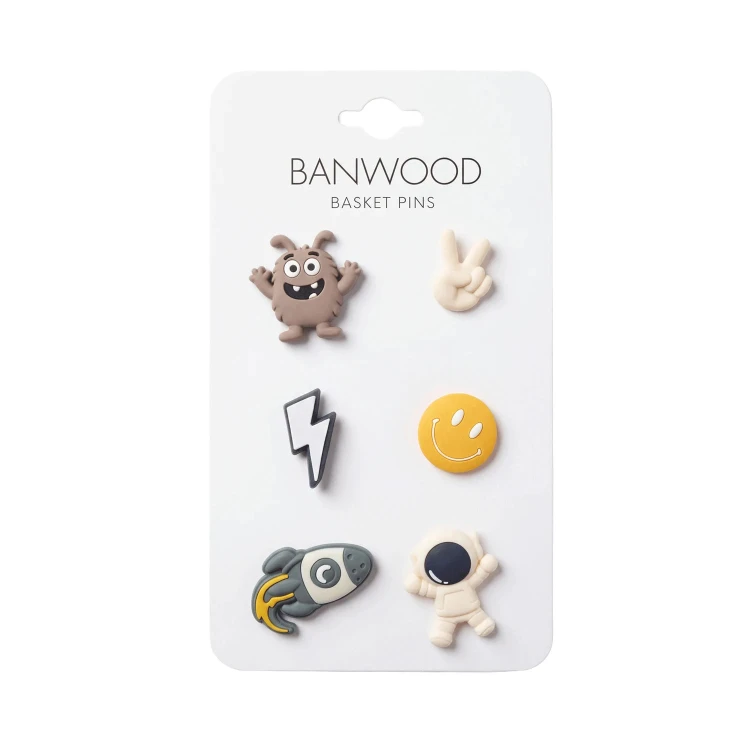 Kolorowe piny Banwood do koszyka Pin & Ride dla dzieci