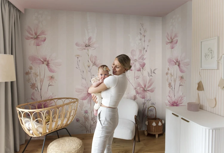 Tapeta FIORELLI Pink w pastelowe kwiaty do pokoju dziewczynki