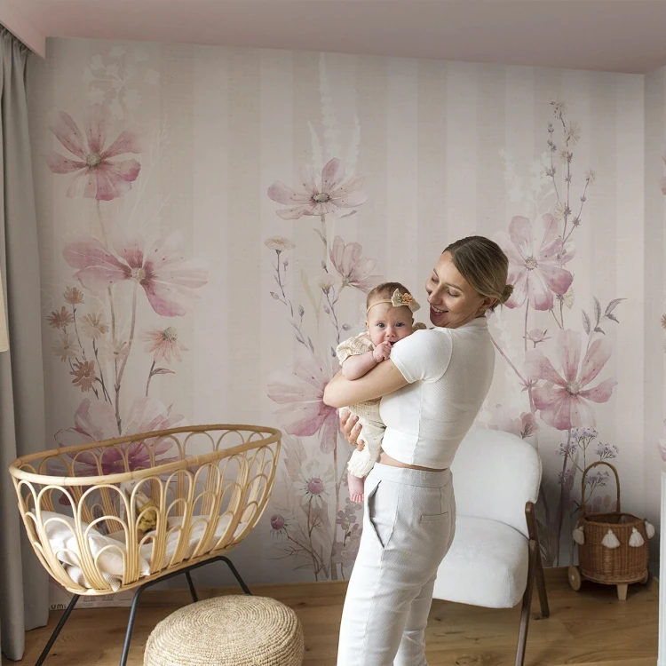 Tapeta FIORELLI Pink w pastelowe kwiaty do pokoju dziewczynki