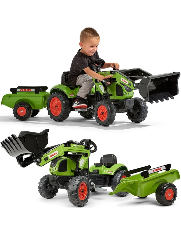 Traktor na pedały Claas Arion 410 Falk z ładowarką i przyczepą