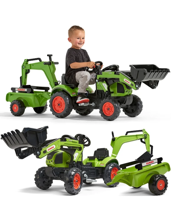 Traktor na pedały FALK CLAAS Farmer z przyczepą i koparką