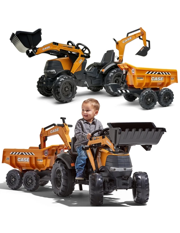 Traktor na pedały FALK Case IH Backhoe z ładowarką i przyczepą