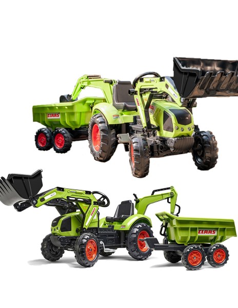 Traktor na pedały Claas Axos 330 FALK z koparką i przyczepą