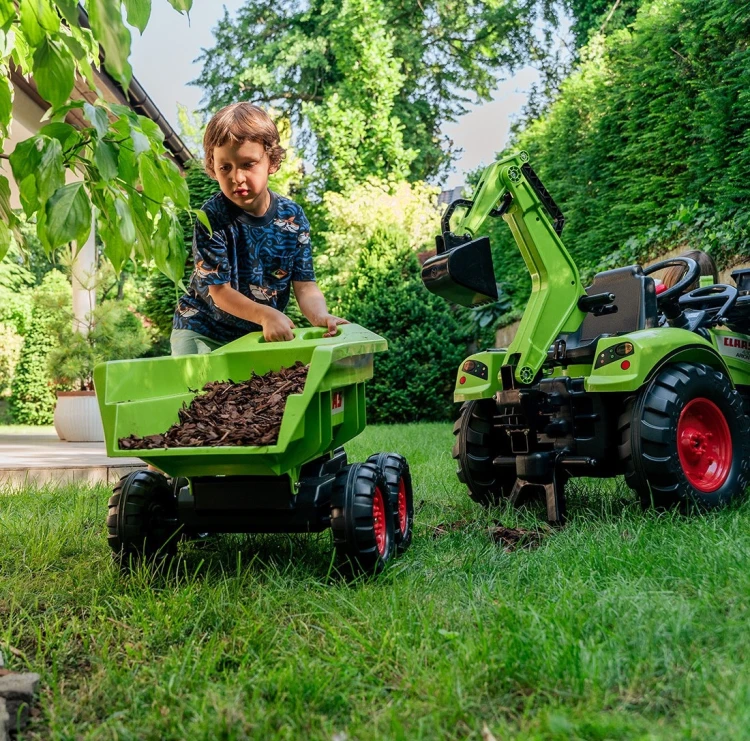Traktor na pedały Claas Axos 330 FALK z koparką i przyczepą