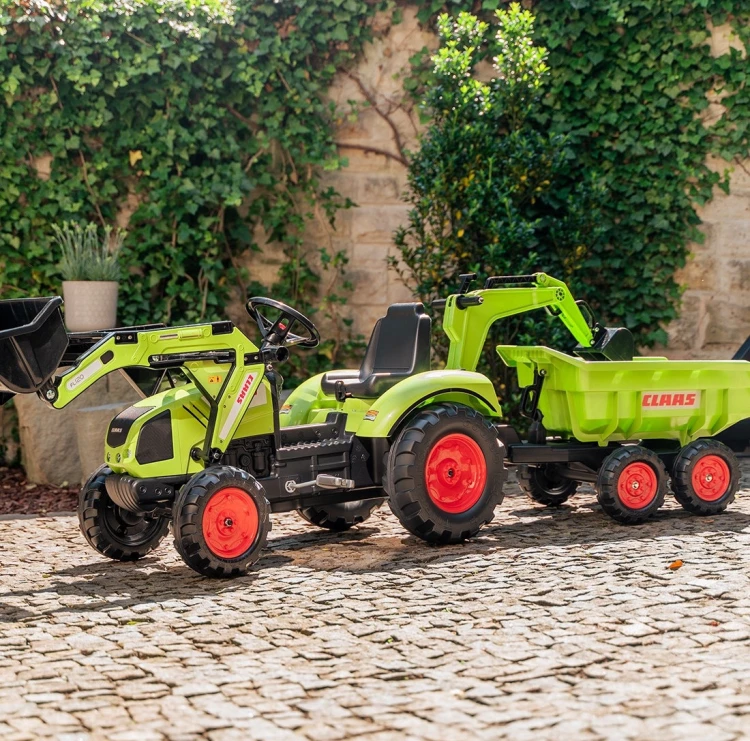 Traktor na pedały Claas Axos 330 FALK z koparką i przyczepą