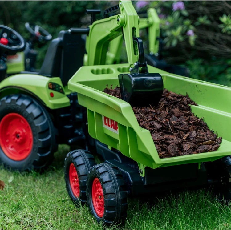 Traktor na pedały Claas Axos 330 FALK z koparką i przyczepą