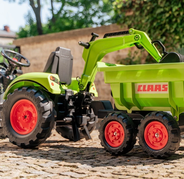 Traktor na pedały Claas Axos 330 FALK z koparką i przyczepą
