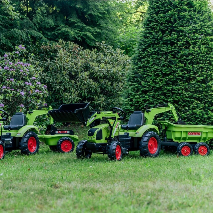 Traktor na pedały Claas Axos 330 FALK z koparką i przyczepą