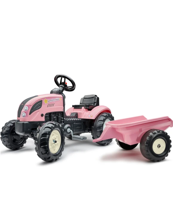 Różowy traktor na pedały Country Star FALK z przyczepką