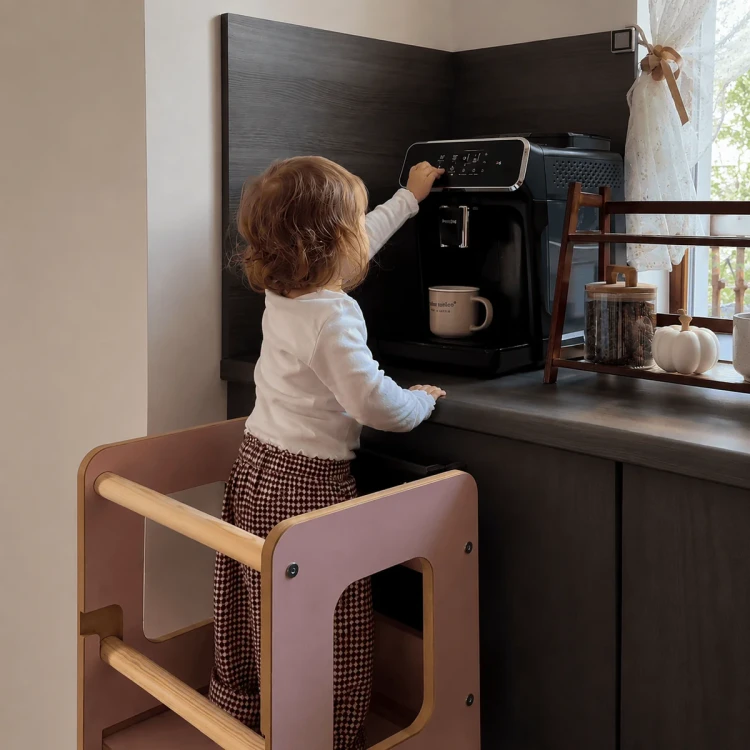 Wieża edukacyjna MEOWBABY® dla dzieci do kuchni Montessori róż