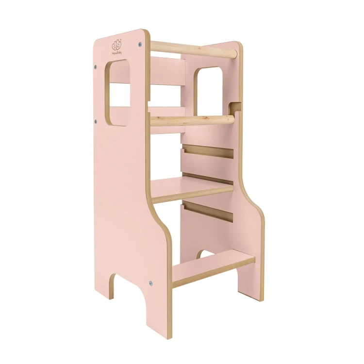 Wieża edukacyjna MEOWBABY® dla dzieci do kuchni Montessori róż