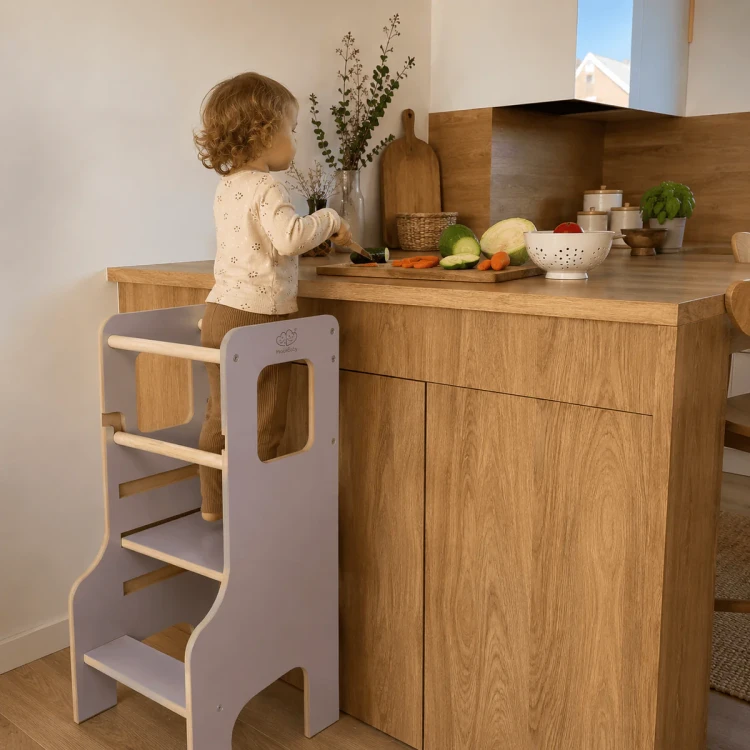 Wieża edukacyjna MEOWBABY® dla dzieci do kuchni Montessori szary