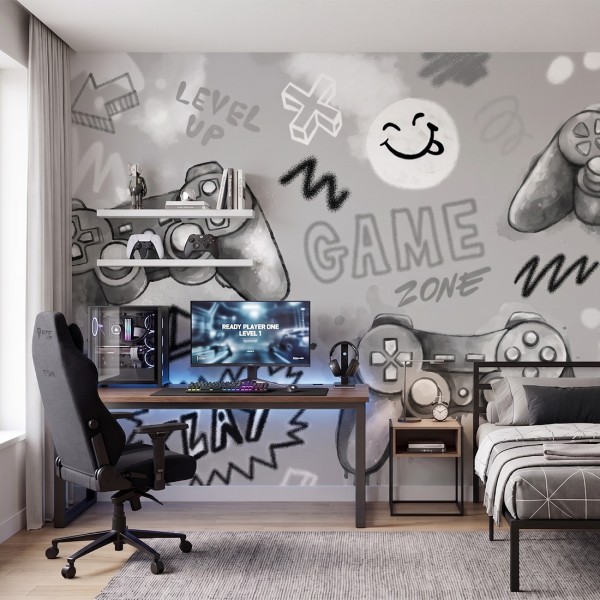 Tapeta GAMING z padami do konsoli do pokoju chłopca i gracza