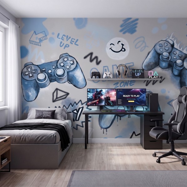 Tapeta GAMING z padami do konsoli do pokoju chłopca i gracza