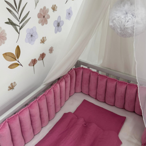 Ochraniacz na łóżeczko Glamur – pink berry welur