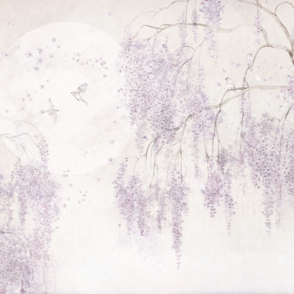 Tapeta BIRDSONG LAVENDER - tapeta do pokoju dziewczynki w kwiaty w odcieniach fioletu