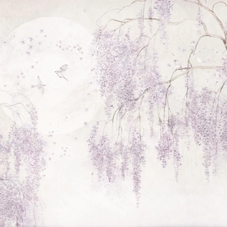 Tapeta BIRDSONG LAVENDER - tapeta do pokoju dziewczynki w kwiaty w odcieniach fioletu