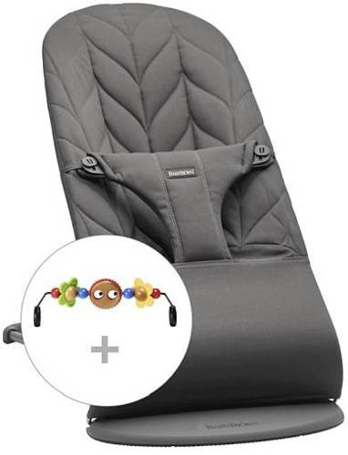 Leżaczek BABYBJÖRN Bliss Woven Petal Quilt antracytowy z zabawką