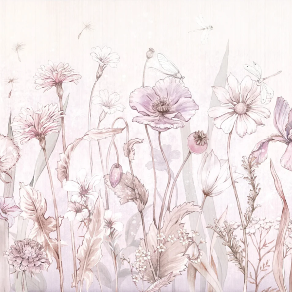 Tapeta SPRING JOY - lavender - lawendowa tapeta dziewczęca w polne kwiaty