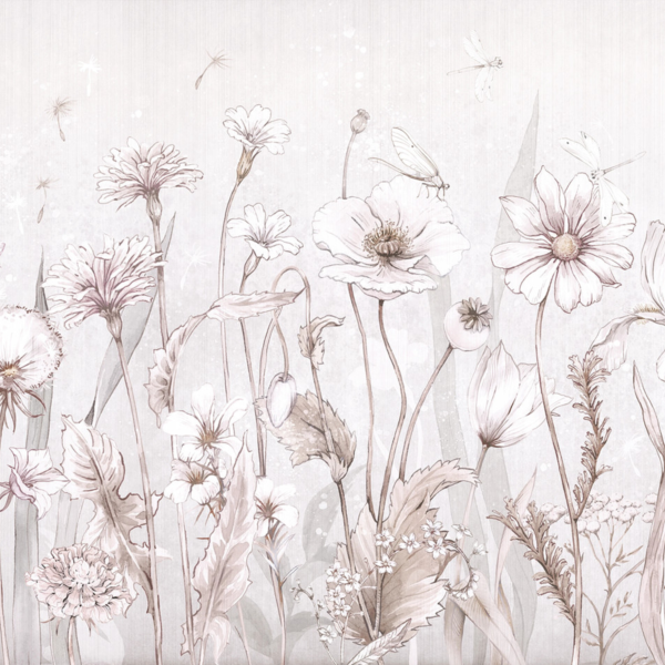 Tapeta SPRING JOY - white - jasna tapeta dla nastolatki w polne kwiaty