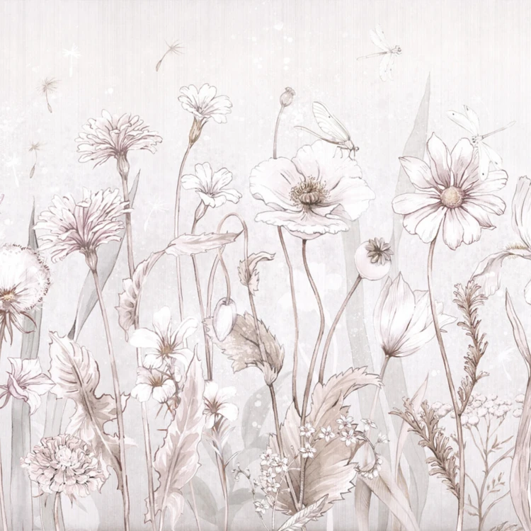 Tapeta SPRING JOY - white - jasna tapeta dla nastolatki w polne kwiaty