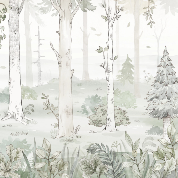Tapeta HELLO FOREST - emerald - tapeta z leśnym pejzażem do pokoju dziecka