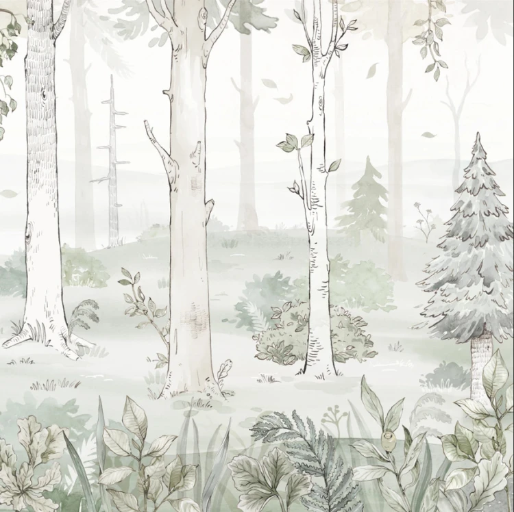 Tapeta HELLO FOREST - emerald - tapeta z leśnym pejzażem do pokoju dziecka