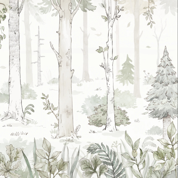 Tapeta HELLO FOREST - white - dziecięca tapeta z leśnym pejzażem