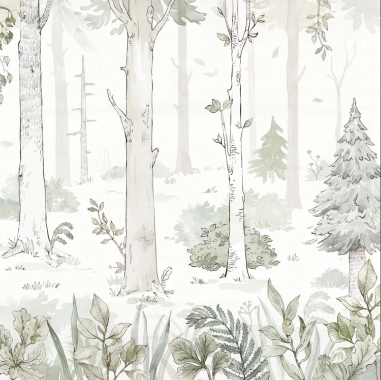 Tapeta HELLO FOREST - white - dziecięca tapeta z leśnym pejzażem