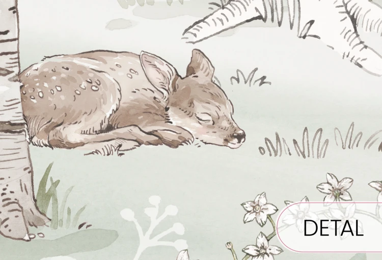 Tapeta HELLO RABBIT - green - tapeta ze zwierzątkami i lasem do pokoju dziecięcego