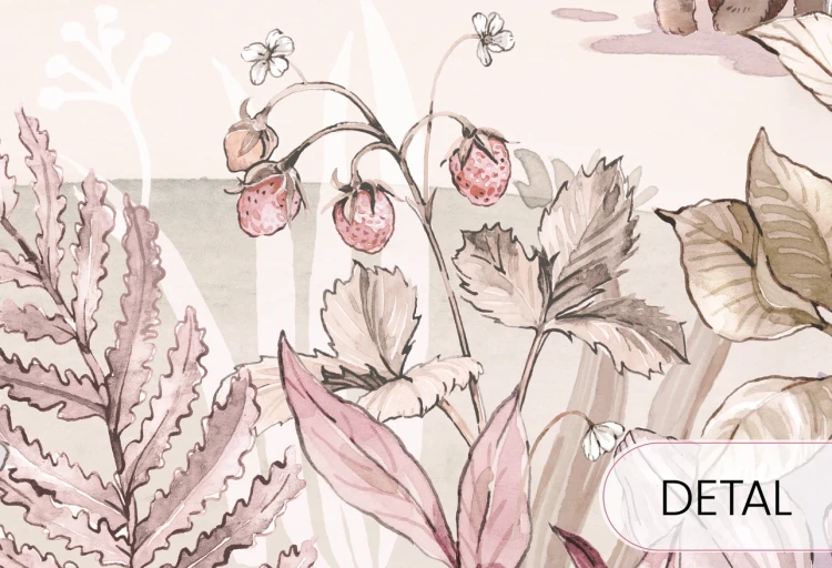 Tapeta HELLO RABBIT - pink - leśny mural ze zwierzętami do pokoju dziewczynki
