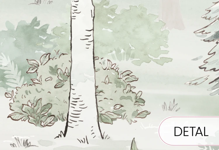 Tapeta HELLO FOREST - emerald - tapeta z leśnym pejzażem do pokoju dziecka