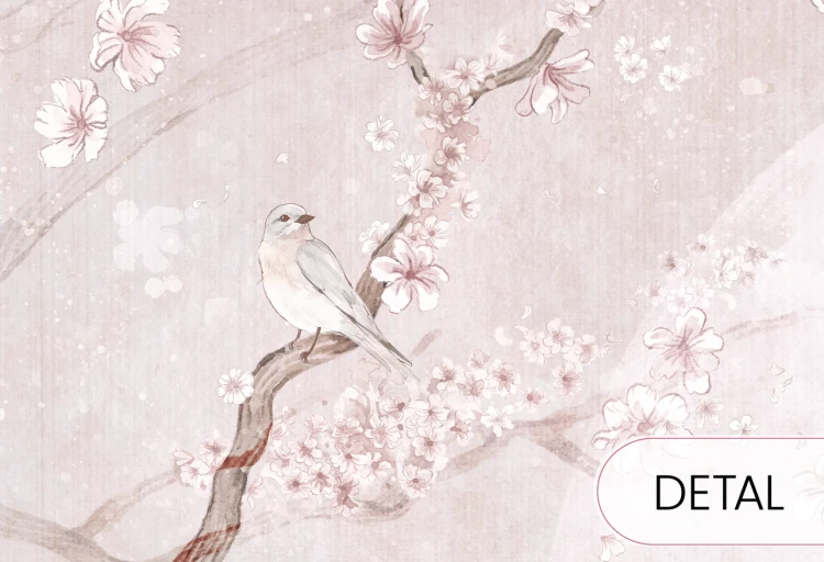 Tapeta MAGNOLIA - coconut - jasna tapeta dziecięca z gałązkami i ptaszkami