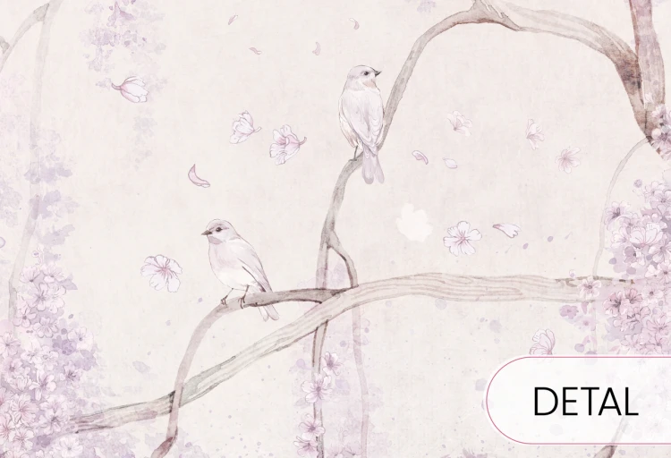 Tapeta BIRDSONG Lavender – fioletowa tapeta do pokoju dziewczynki w kwiaty