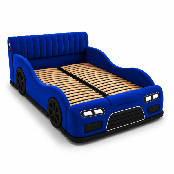 Tapicerowane łóżko dziecięce Auto Racer Lift w kształcie sportowego samochodu