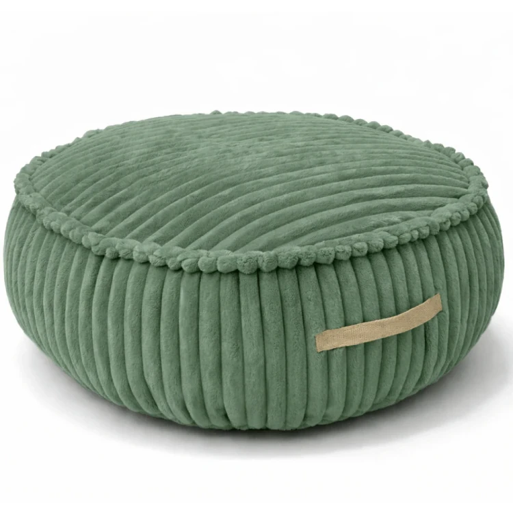 Olive Sage Green Okrągła pufa dziecięca Churros do relaksu i czytania