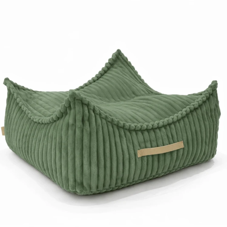 Olive Sage Green Pufa dziecięca Aesthetic z grubego sztruksu velvet